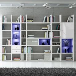 Loftscape Etagère XXL Emporior V.A - Blanc brillant / Blanc - Avec éclairage -Meubles de salle à manger Soldes Magasin xxl regalwand emporior v a rgb led beleuchtung hochglanz weiss weiss 3396861