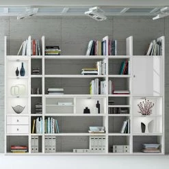 Loftscape Etagère XXL Emporior V.I - Blanc brillant / Blanc - Avec éclairage -Meubles de salle à manger Soldes Magasin xxl regalwand emporior vi mit beleuchtung hochglanz weiss weiss 2206622